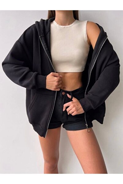 TeknOwner Cardigan de transpirație cu glugă cu fermoar pentru femei