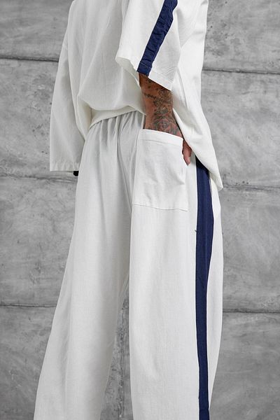 NOMARC White Striped Linen Sweatpants