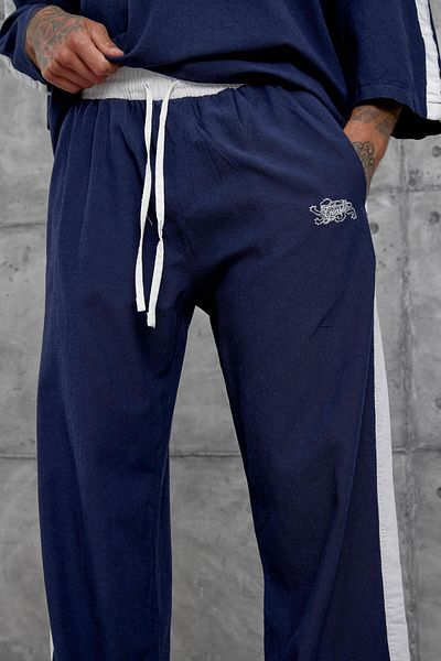 NOMARC Navy Blue Striped Linen Sweatpants