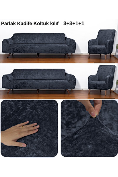 etleshome Kadife Koltuk Örtüsü Takımı 2 Adet 3'lü Kanepe Kılıfı Ve 2 Adet 1'l...