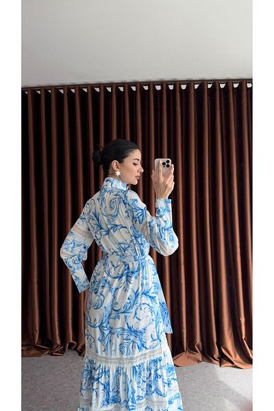HAZELANNA Blue Maxi Dress with Lace Detail