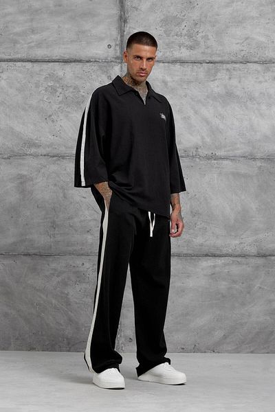NOMARC Μαύρο μπλουζάκι με γιακά Fakirkol Oversize