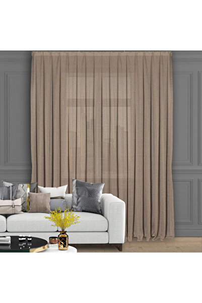 DECO Krem Keten Tül Perde Yüksek Kalite Sık Pile 1'e 3 Pile