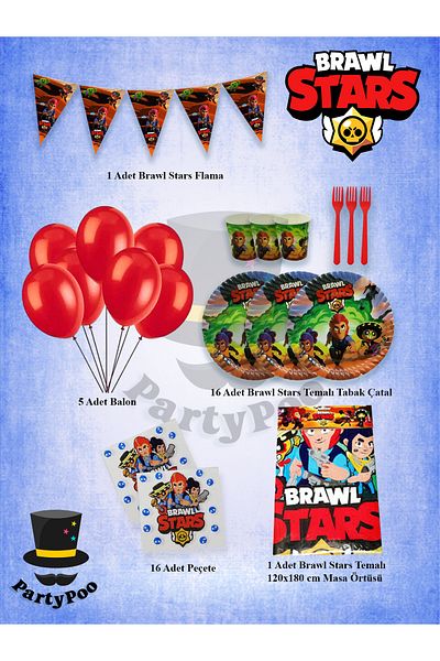 PartyPoo Σετ γενεθλίων Brawl Stars Eco2 για 16 άτομα |   Προμήθειες και διακοσμήσεις για πάρτι
