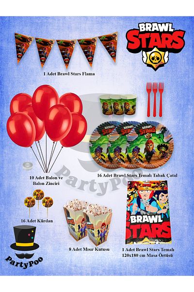PartyPoo Σετ γενεθλίων Brawl Stars Midi για 16 άτομα |   Προμήθειες και διακοσμήσεις για πάρτι