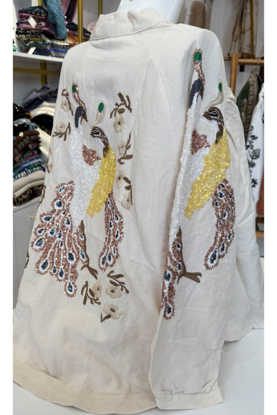 Dadali Nakışlı Keten Kimono