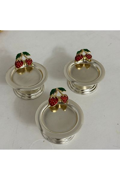 SEVA ÇELİK Silver Color 6 Piece Macaron Holder Delight Holder with Strawberry Accessories