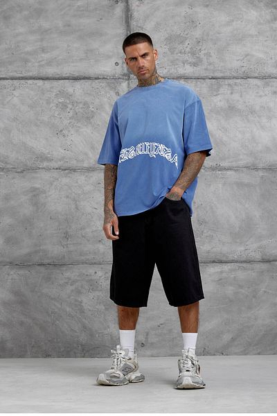 NOMARC Tricou oversize lavabil cu imprimeu cu text albastru