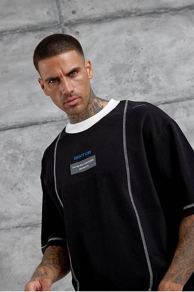 NOMARC Μαύρο Oversize T-shirt με τύπωμα Dont Cry