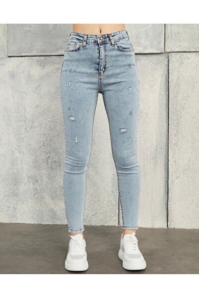 geenz manifacture Ice Blue Lazer Детальний світло-синій високий пояс, що підкреслює фігуру, джинси-скінні