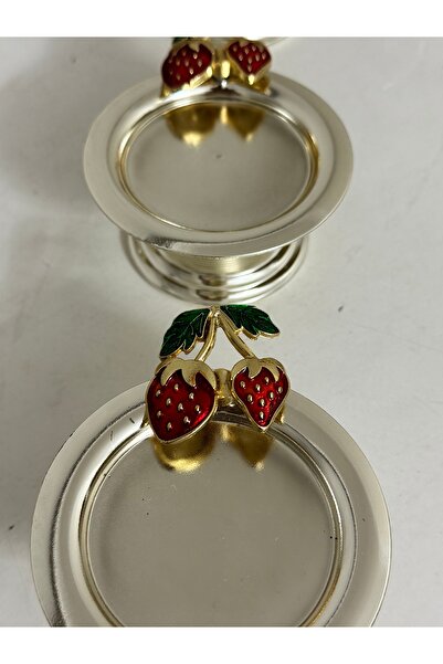 SEVA ÇELİK Silver Color 6 Piece Macaron Holder Delight Holder with Strawberry Accessories