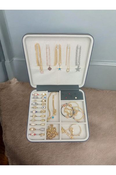 Moda fiesta منظم مجوهرات كبير الحجم مقاس 27 × 24 وصندوق تخزين - حقيبة سفر خشبية