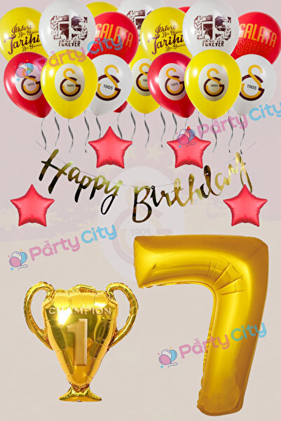 Party City Σετ γενεθλίων 7 ετών με θέμα το Fan Yellow-red Champion Trophy