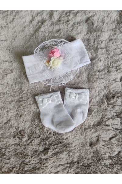 fındık bebe Findik Bebe 0 Year Old Newborn Hair Band and Socks Set Set Baby G...