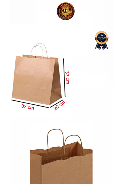 figanlar ambalaj 1. kalite Büyük Boy Geniş Körüklü kraft (kağıt poşet çanta ) 33x20x33 25 adet hediye poşeti