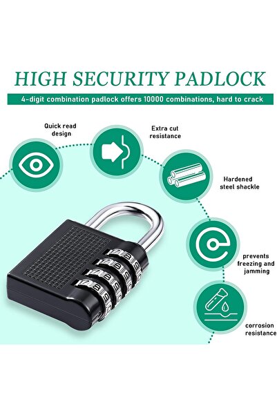 Generic 4-Digit Combination Lock - 50mm, Luggage and Travel Security Lock - Black