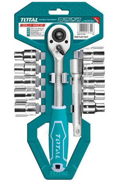 TOTAL Rachet C/Socket 12PZA 1/2" 50BV30 Crv Measurements 10,11,12,13,14,15,17,19,21,24Mm 1Pcs 5" Ext Bar
