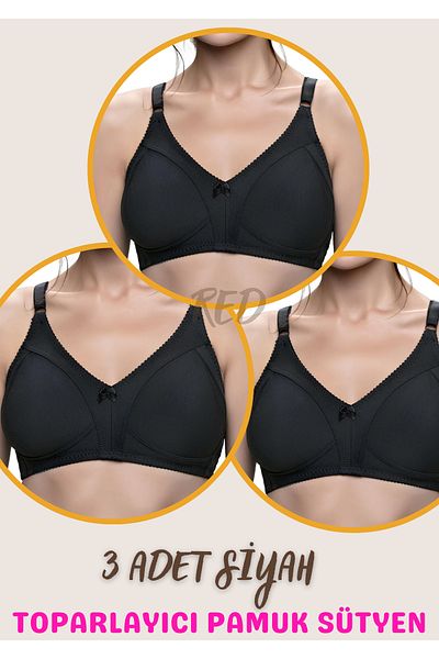 red iç giyim 3 Pieces Combed Ironless Minimizer Gathering Bra (Plus Size Available)