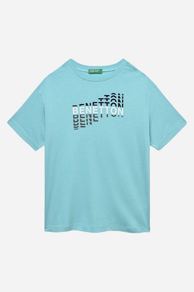 United Colors of Benetton تي شيرت مطبوع 100% قطن بقصة عادية وياقة دائرية تي شيرت للأولاد