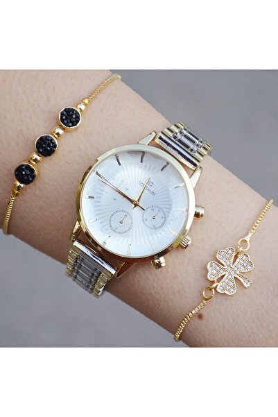 Polo Silver Gold Metal Kordon Kadın Saat Kombini 1336