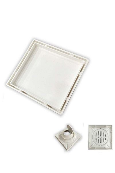 Generic Square Drain Cover for Tile Insert - ABS Plastic Water Drain with Concealed Strainer 15 x 15 cm - White