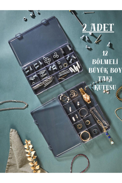 Ayshe Home Concept 2'Li HMU-005 12 Bölmeli Kapaklı Takı-Toka-Aksesuar-Hırdava...