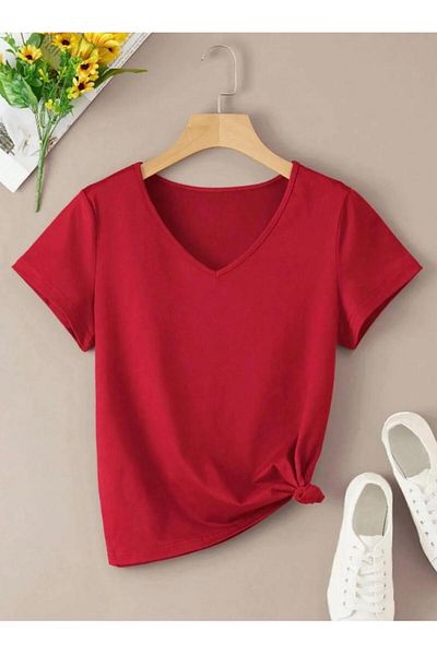 woonkey Women's Black V-Neck Regular T-Shirt