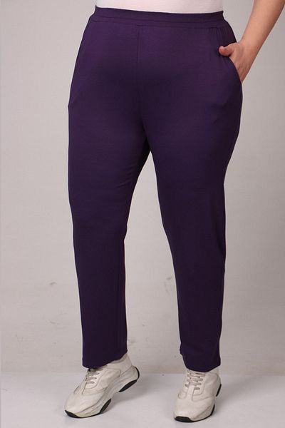 Eslina 39001 Pantaloni din bumbac pieptănat elastic cu talie înaltă mărime mare - violet