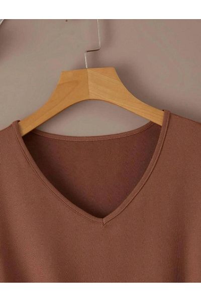 woonkey ΓΥΝΑΙΚΕΙΟ T-SHIRT ΚΑΝΟΝΙΚΟ ΜΕ ΛΑΙΜΟ V