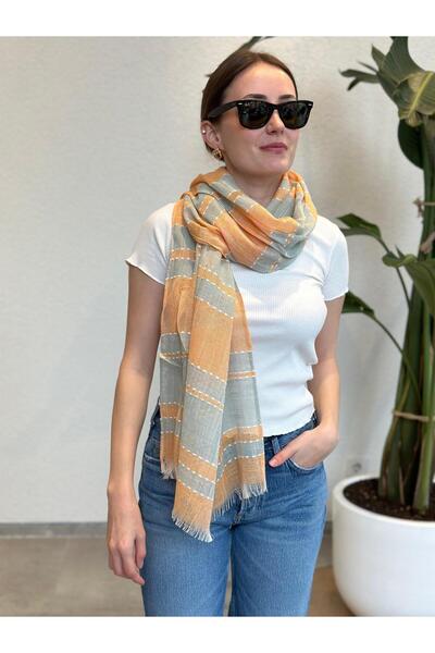 novon Mallorca Linen Design Premium Linen Shawl with Embroidery Detail 190 X 90 cm