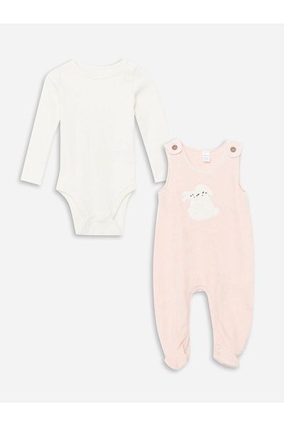 LC Waikiki Lcw Embroidered Baby Girl Salopet and Snap Fastener Bodysuit 2'Li Fast Fashion