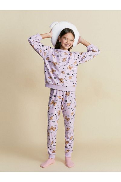 LC Waikiki Set de pijamale pentru fete cu imprimeu LCW Crew Gât Bear Teddy