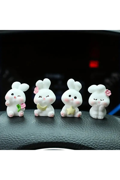 CharmFancy 4'lü Mini Tavşan Araba Süsü Ayna Torpido Araç Süsü