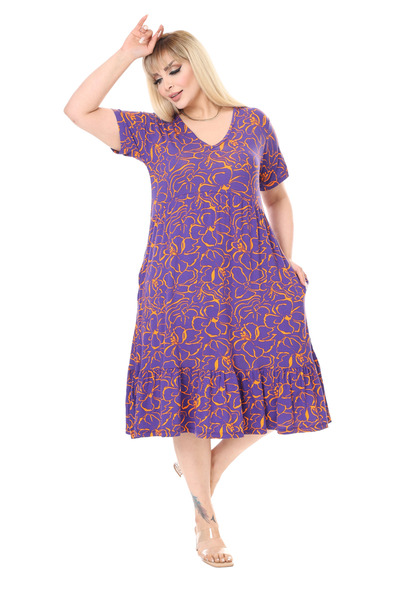 MELSAY Γυναικείο φόρεμα με κοντό μανίκι με λουλουδάτο σχέδιο με λαιμόκοψη σε σχήμα V