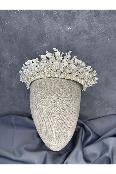 Hayalperest boncuk Agesi Intensely Embroidered Enamel Crystal Bridal Crown Hair Accessory