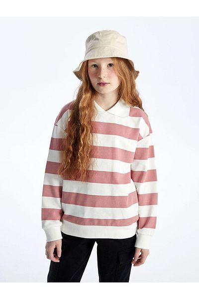 LC Waikiki Lcw Polo Neck Striped Long Sleeve Girl's Sweatshirt Fast Fashion