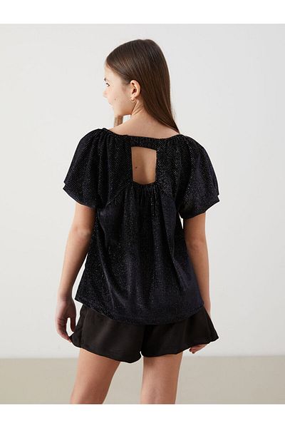 LC Waikiki Lcw Crew Neck Glittery Girl's Blouse Fast Fashion