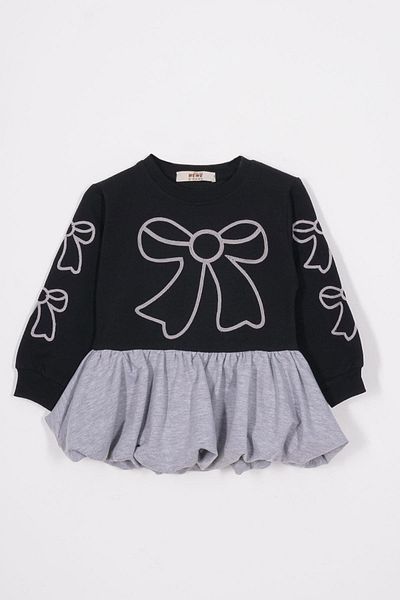 zepkids Rochie pentru fetiță, cu decolteu, cu fundă, cu fustă cu balon, culoare neagră, trandafir