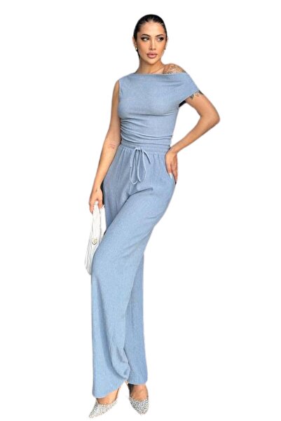 Moda Amore Жіночий літній комплект - модна блуза з асиметричним коміром і штани