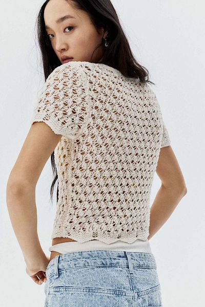H&M Short-sleeved hole-knit cardigan