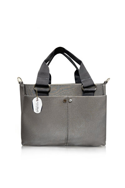 westbag Τσάντα ώμου από σατέν ύφασμα με ρυθμιζόμενο λουράκι και ασημί λεπτομέρεια στην μπροστινή τσέπη