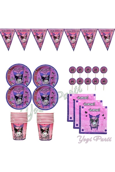 Yogi parti Kuromi 16 Kişilik Tabak Bardak Flama Peçete Kürdan ekonomik doğum ...