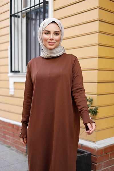 Pamuk Butik Γυναικείο πλεκτό φόρεμα Mercerized με πέτρα με λεπτομέρεια βολάν