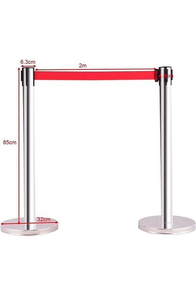 Generic Silver Queue Barrier with Retractable Belt - Metal Base - Made of Stainless Steel