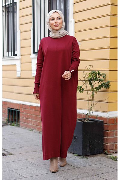 Pamuk Butik Γυναικείο πλεκτό φόρεμα Mercerized με πέτρα με λεπτομέρεια βολάν