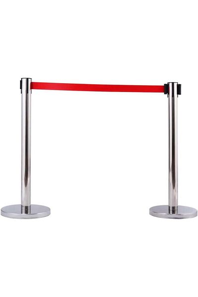 Generic Silver Queue Barrier with Retractable Belt - Metal Base - Made of Stainless Steel