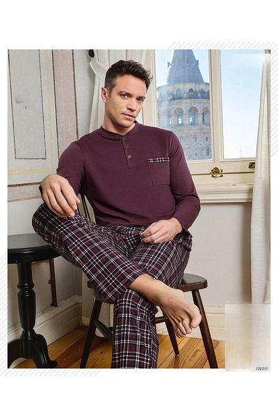 Pijamoni طقم بيجامة موسمية بأكمام طويلة وياقة بأزرار للرجال 6800/9 - قطعة واحدة