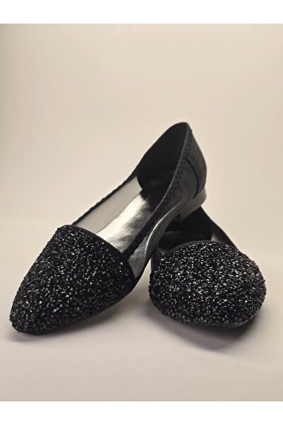 Melinta Shoes Melinta Kadın Siyah Taşlı Fileli Babet