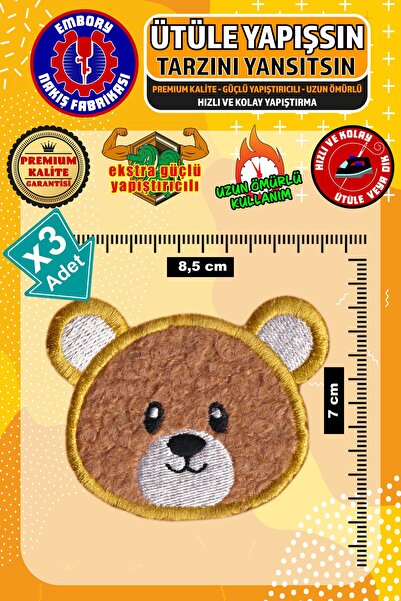 Embory Ütü ile Yapışan Arma Yama, Peluş Teddy Ayı (3 ADET) Ütüyle Yapışan Nak...