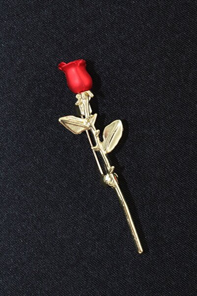 KEEBA Aşkın zamansız imzası Kırmızı gül broş gold dallı güllü erkek kadın yak...